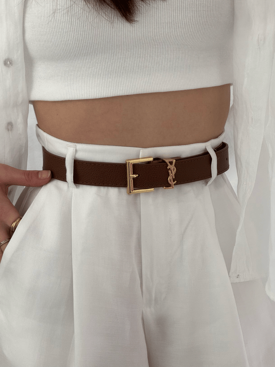 Ysl Kahverengi Gold Toka Kemer