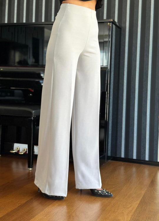 Light Gray High Waist Wide Cut Trousers