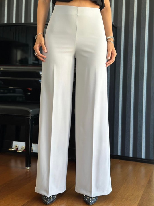 Light Gray High Waist Wide Cut Trousers