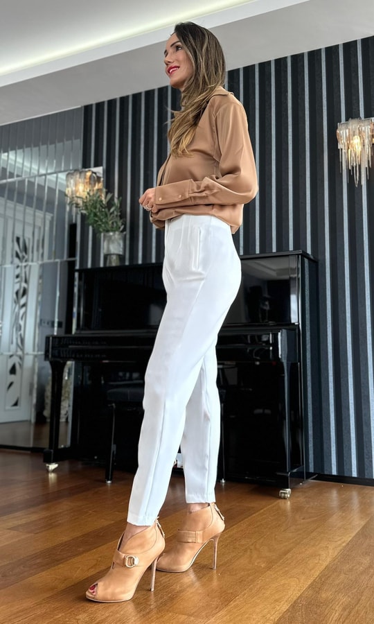 White Double Dart Carrot Trousers