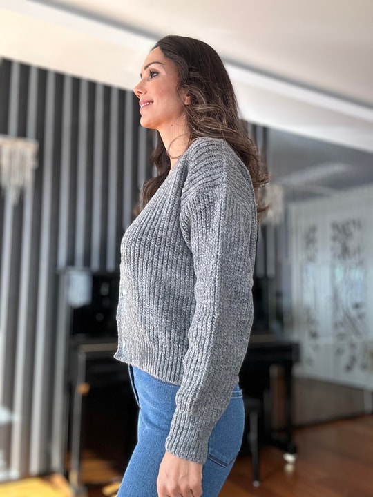 Gri Çift Kat Düğmeli Yün Hırka