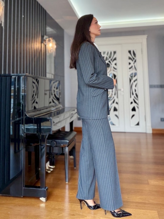 Gri Çizgili Premium Pantolon Ceket Takım