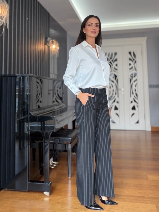 Gri Çizgili Premium Pantolon Ceket Takım