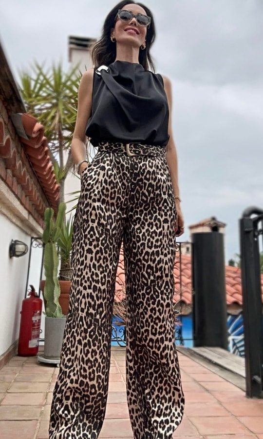 Kemerli Saten Leopar Pantolon