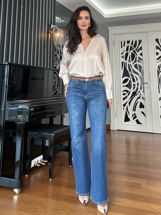 Mavi Yüksel Bel  Palazzo Denim Pantolon
