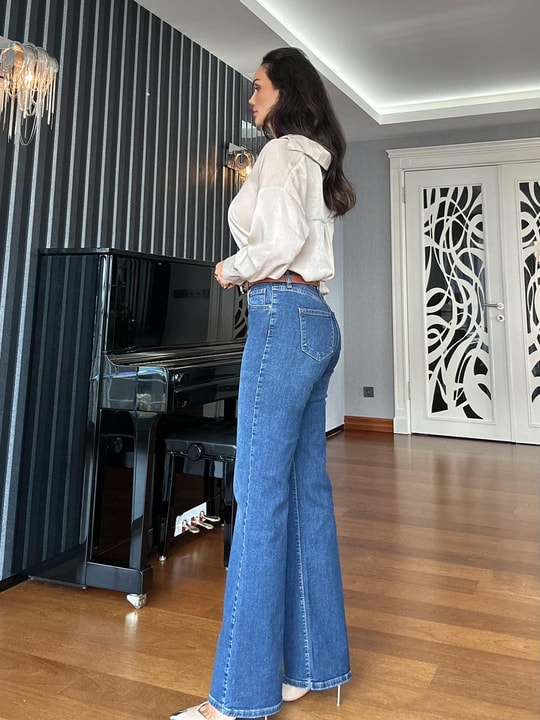 Mavi Yüksel Bel  Palazzo Denim Pantolon