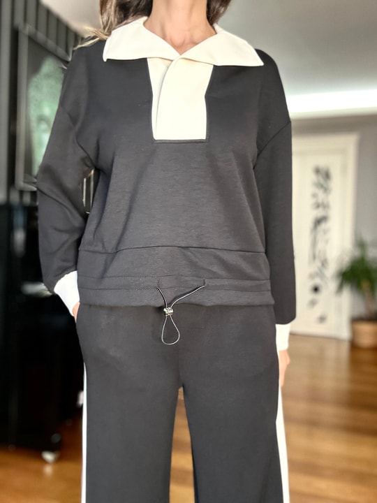  Premium Series Modal Black Ecru Two-Piece Set