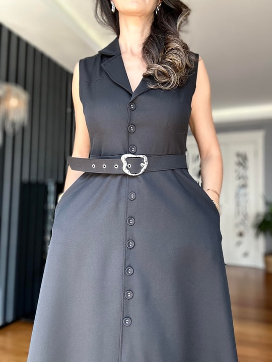 Black Belted Shirt Dress