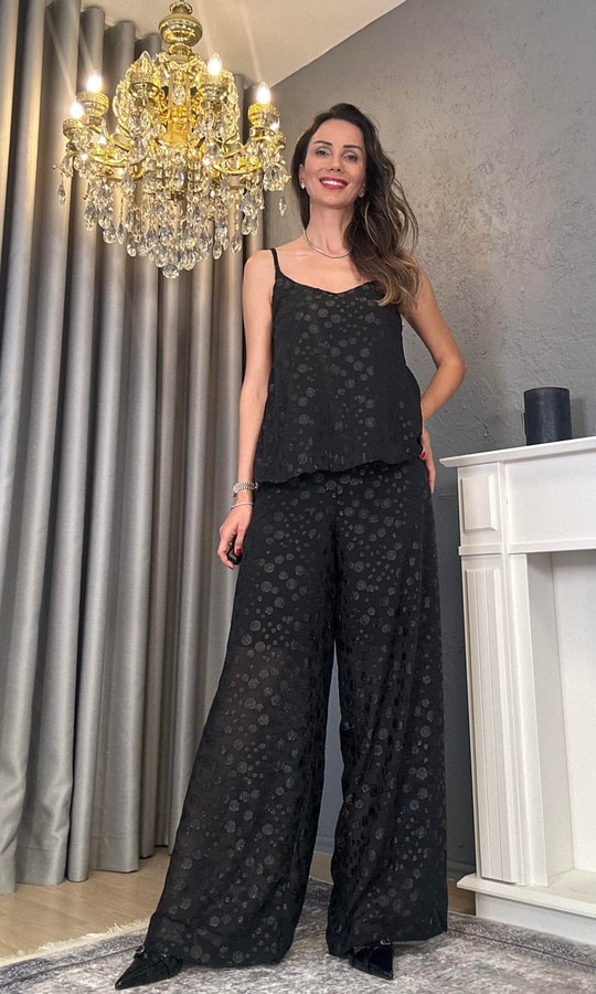 Black Lurex Chiffon Trousers
