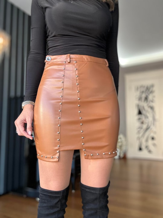Taba Zımbalı Tasarım Deri Etek