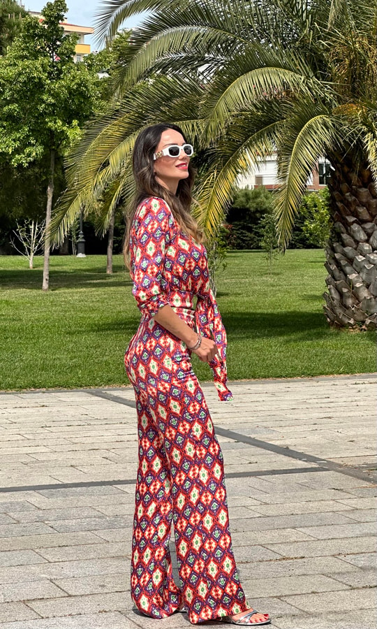Turuncu Saten Bluz Pantolon Takım