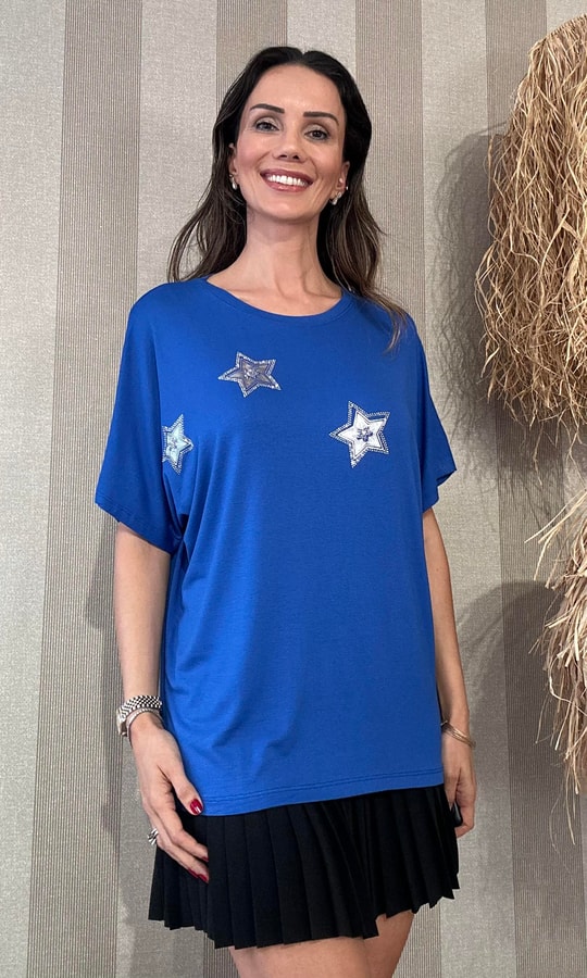 Yıldız Taşlı Mavi Tişört