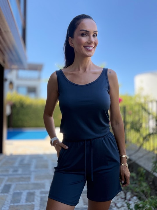Antrasit Modal Beli Lastikli Şort Atlet Takım