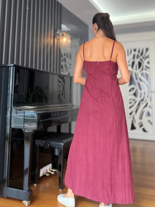Bordo Askılı Elbise Gömlek Takım