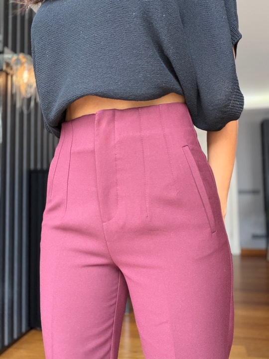 Bordo Havuç Kesim Önü Flotalı Pantolon