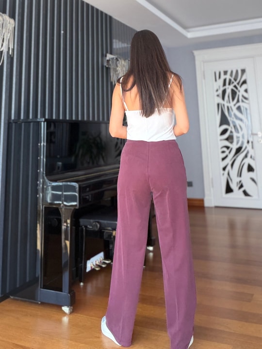 Bordo Likralı Çımalı Tensel Pantolon