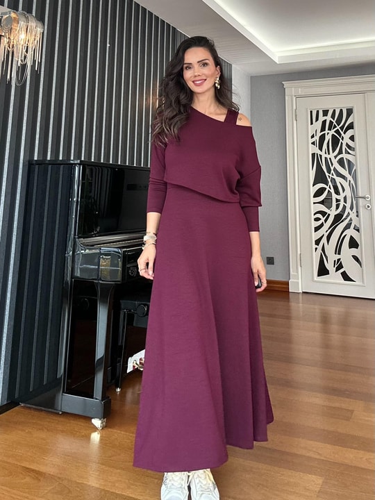 Bordo Modal Elbise Bluz Takım