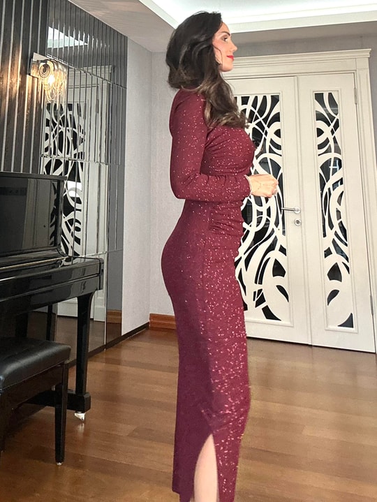 Bordo Pırıltılı Elbise