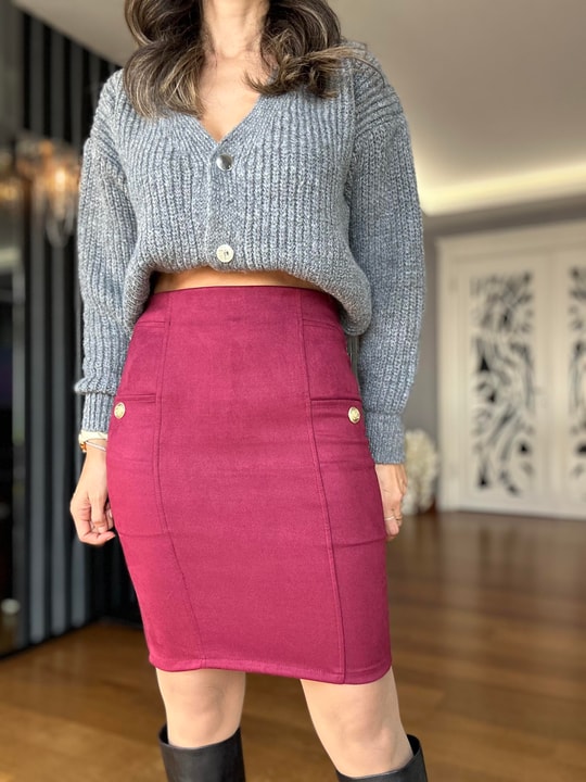 Bordo Süet Etek