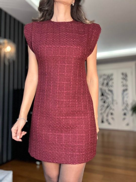 Bordo Tüvit  Elbise