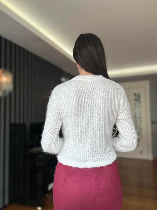 EkruTüylü Basic Triko Kazak