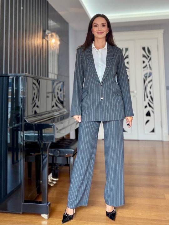 Gri Çizgili Premium Pantolon Ceket Takım