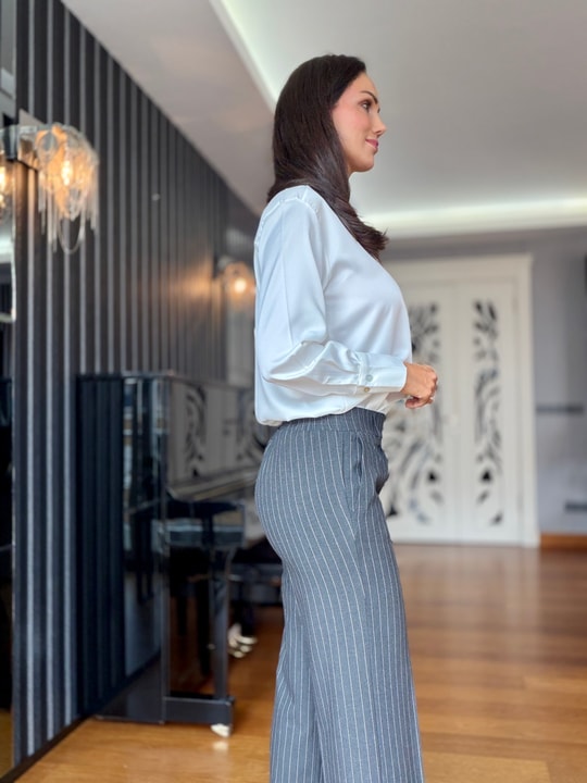Gri Çizgili Premium Pantolon Ceket Takım