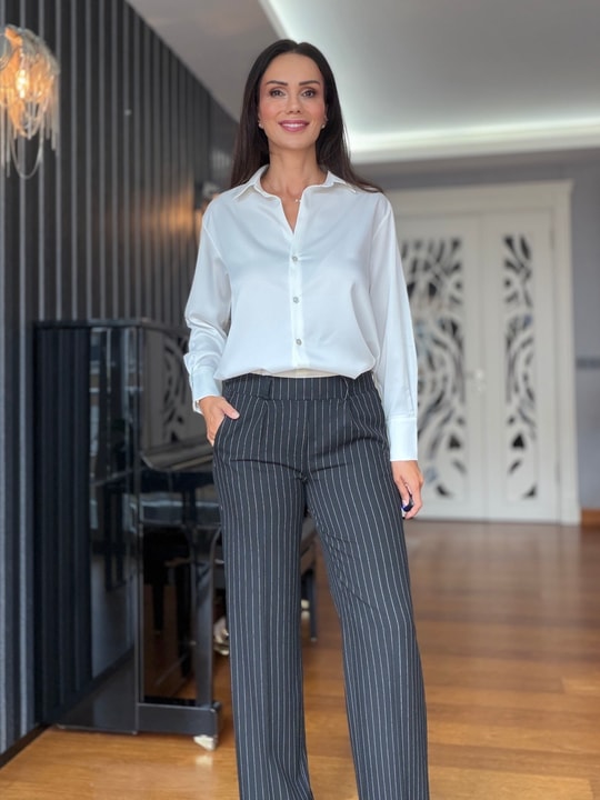 Gri Çizgili Premium Pantolon Ceket Takım