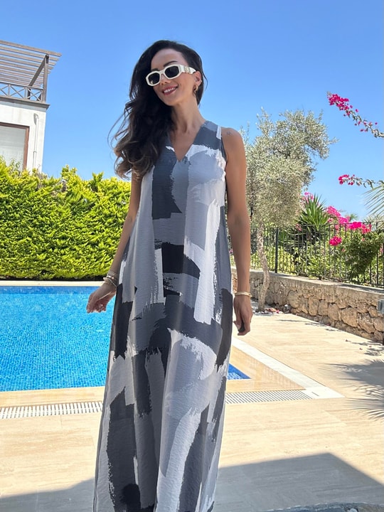 Gri İnce Modal Maxi Elbise 