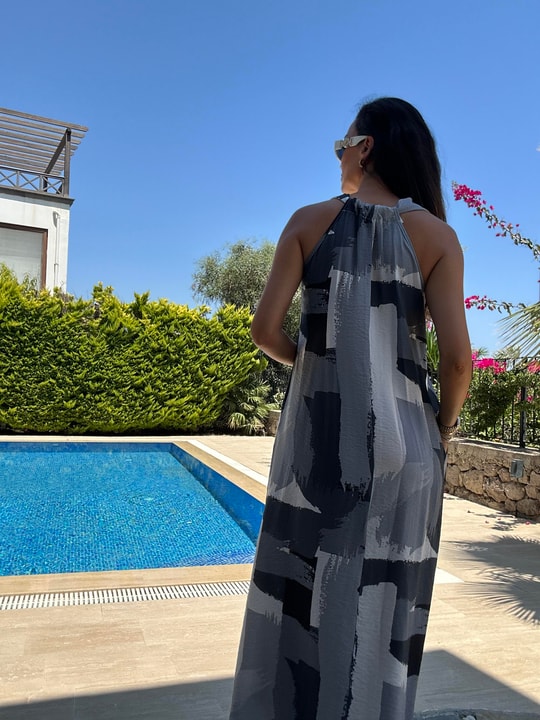 Gri İnce Modal Maxi Elbise 