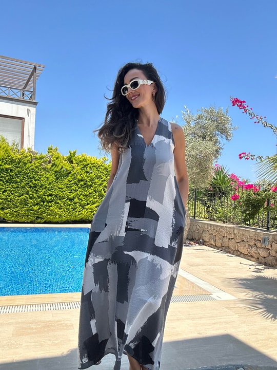 Gri İnce Modal Maxi Elbise 