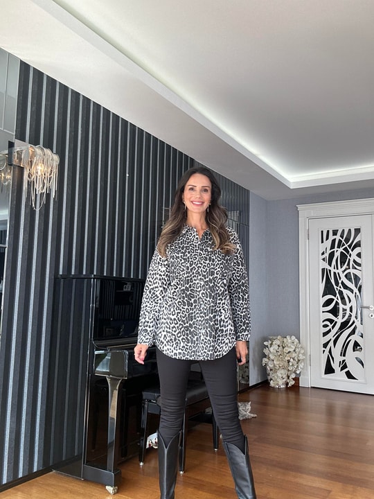 Gri Leopar Gabardin Gömlek