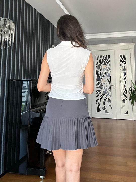 Gri Sık Piliseli Mini Etek