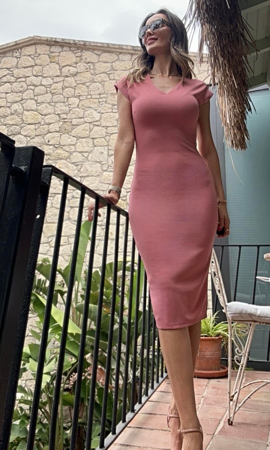 Gül Kurusu Uzun Kalem Elbise