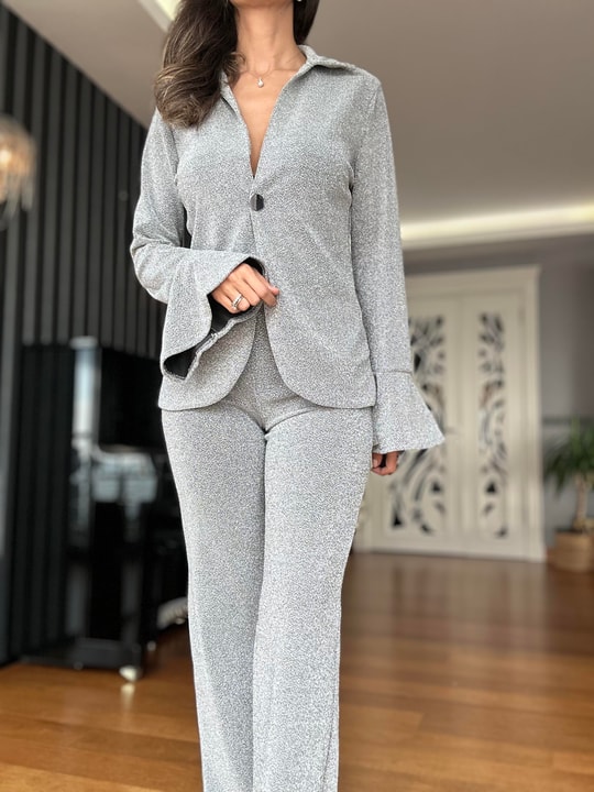 Gümüş Ceket Pantolon Takım