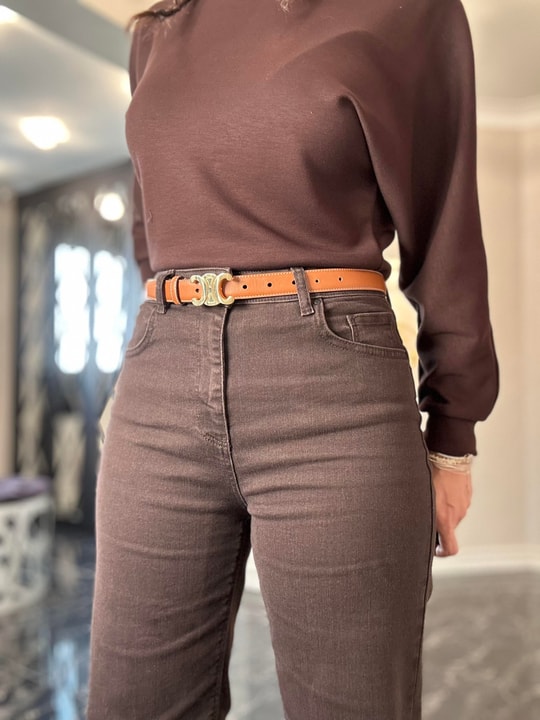 Kahverengi Yüksel Bel  Palazzo Denim Pantolon