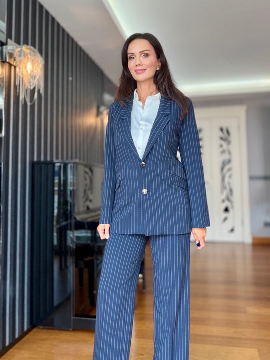 Lacivert Çizgili Premium Pantolon Ceket Takım