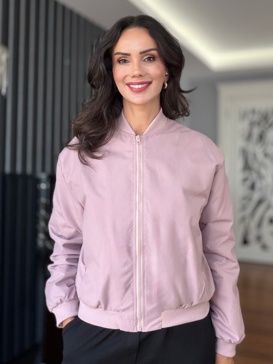 Lila Su Geçirmez Bomber Mont
