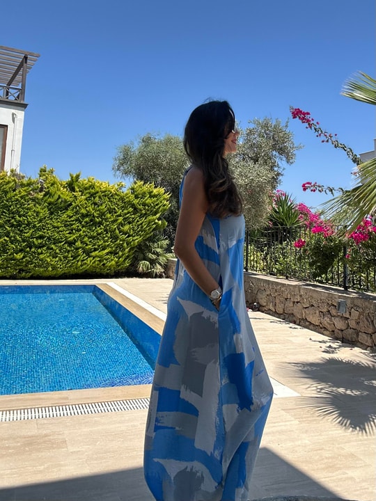 Mavi İnce Modal Maxi Elbise 