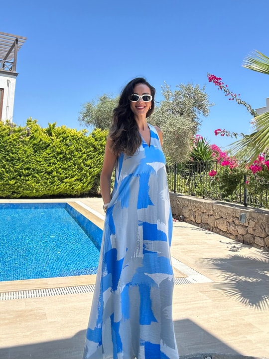 Mavi İnce Modal Maxi Elbise 