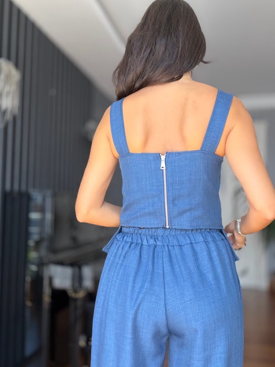 Mavi Pantolon Tasarım Bluz Takım