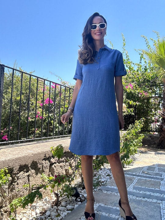 Blue Polo Neck Midi Dress
