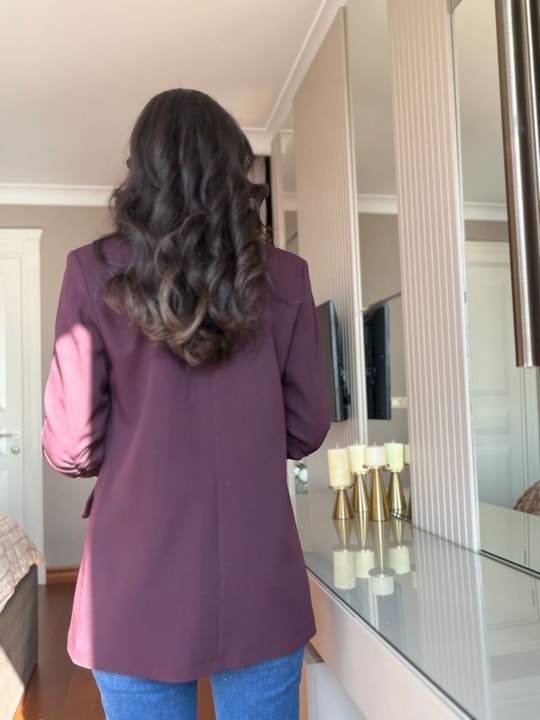Mürdüm Kol Büzgü Detaylı Blazer 