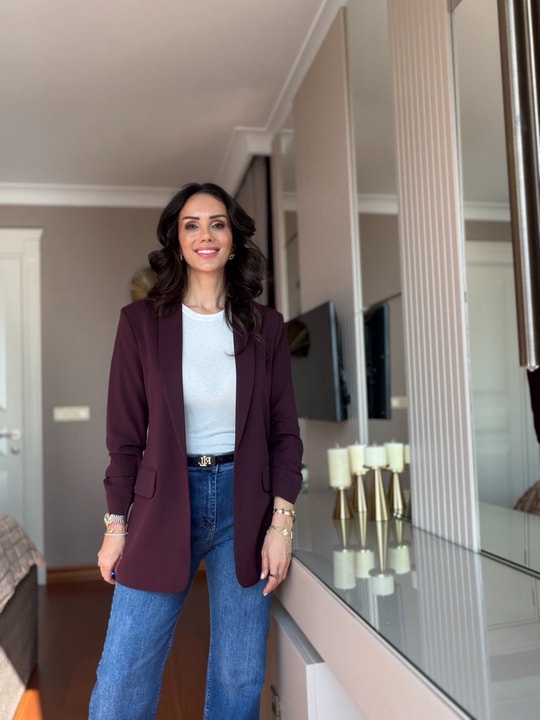Mürdüm Kol Büzgü Detaylı Blazer 