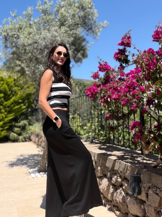 Siyah Beli Gizli Lastikli Modal Palazzo Pantolon