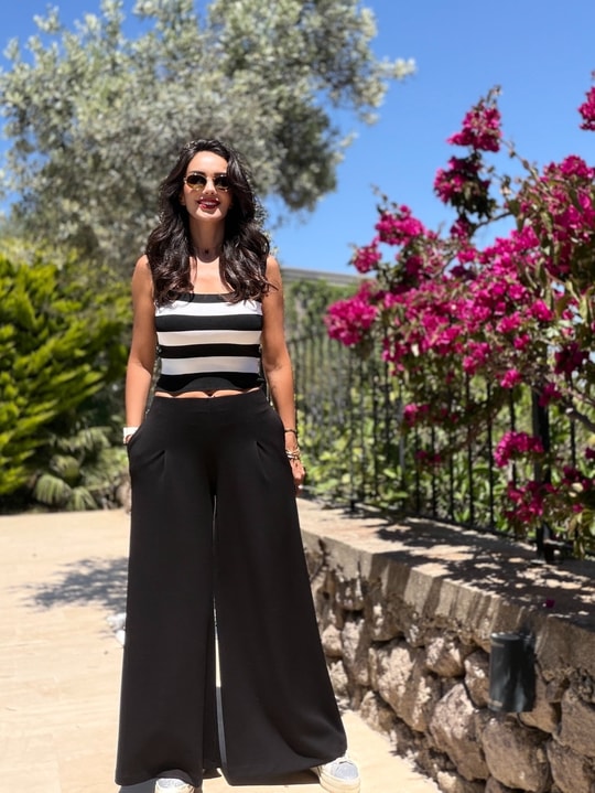 Siyah Beli Gizli Lastikli Modal Palazzo Pantolon