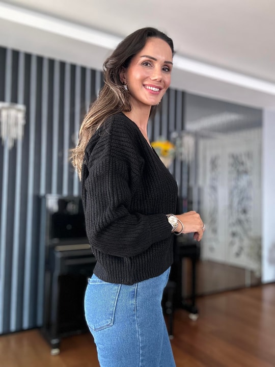 Black Double Layer Wool Cardigan