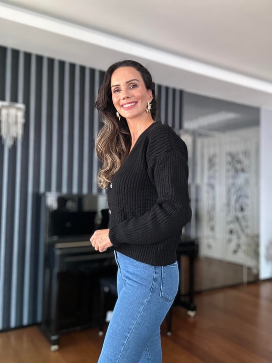 Black Double Layer Wool Cardigan