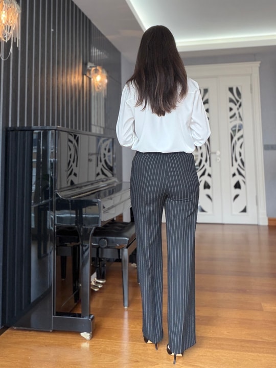Siyah Çizgili Premium Pantolon Ceket Takım