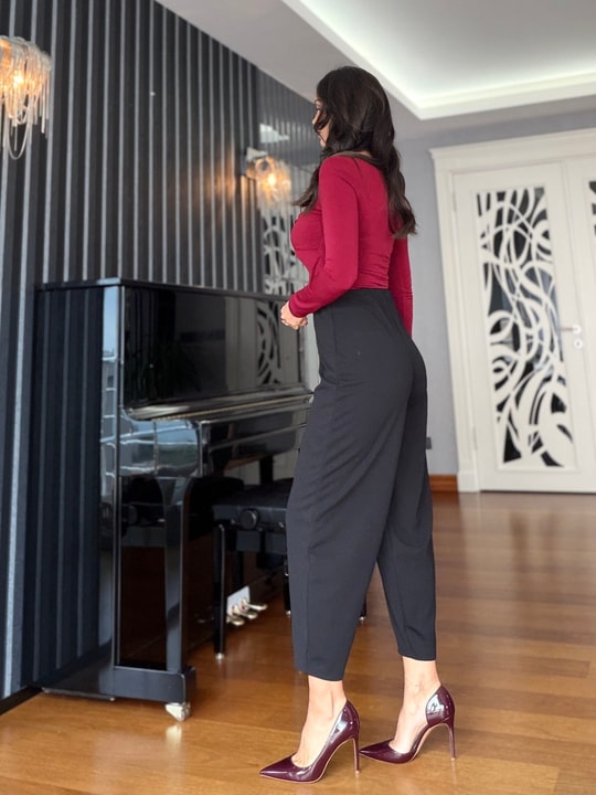 Siyah Likralı Balon Pantolon